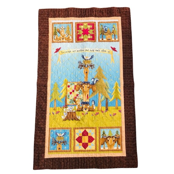 Handmade Quilted Table Runner "Encourage One Another" Browns Tans Greens 47x28" - Picture 12 of 12